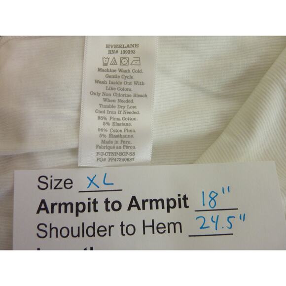 NWT Everlane White Pima Micro Rib Scoop Neck Top Shirt Short Sleeve XL - Picture 7 of 7